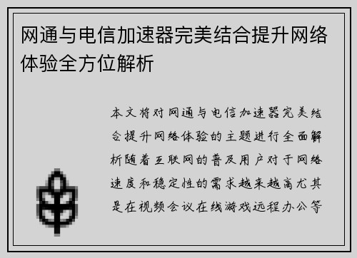 网通与电信加速器完美结合提升网络体验全方位解析